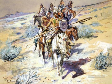 El regreso de los indios guerreros americano occidental Charles Marion Russell Pinturas al óleo